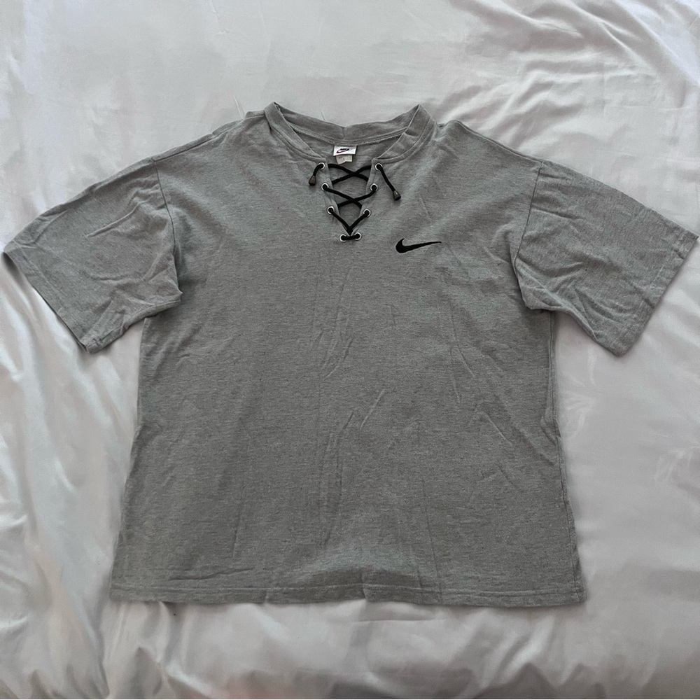 Nike Heather Gray Lace-Up Top